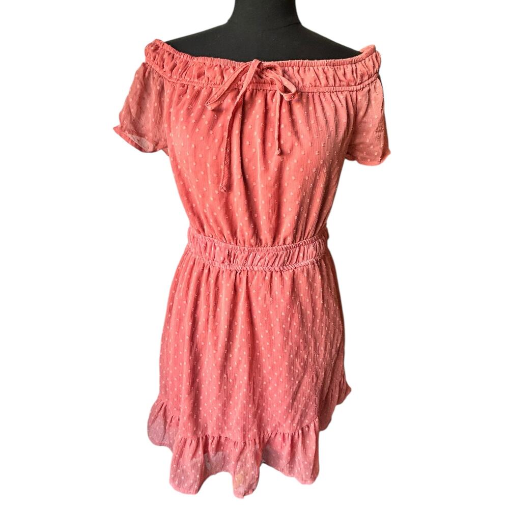Salt & Sugar Peach Off Shoulder Dress Cinched Waist Coquette Twee Size Large